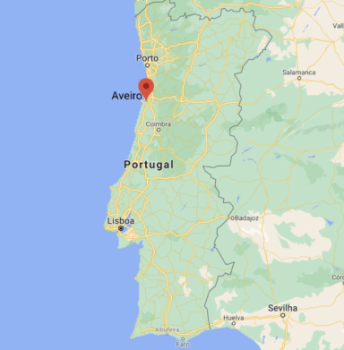 Mapa de Portugal com localização de Aveiro